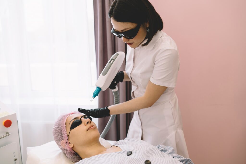 Woman on procedure for hair removal